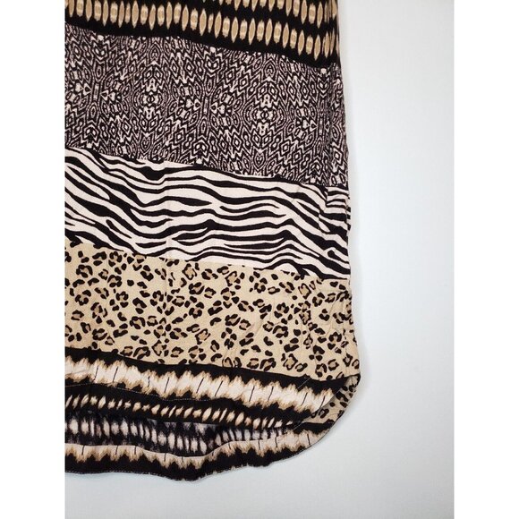 Beach Lunch Lounge Womens L Kayla Dress Animal Print V Neck Tassel Rayon Brown - Picture 3 of 5